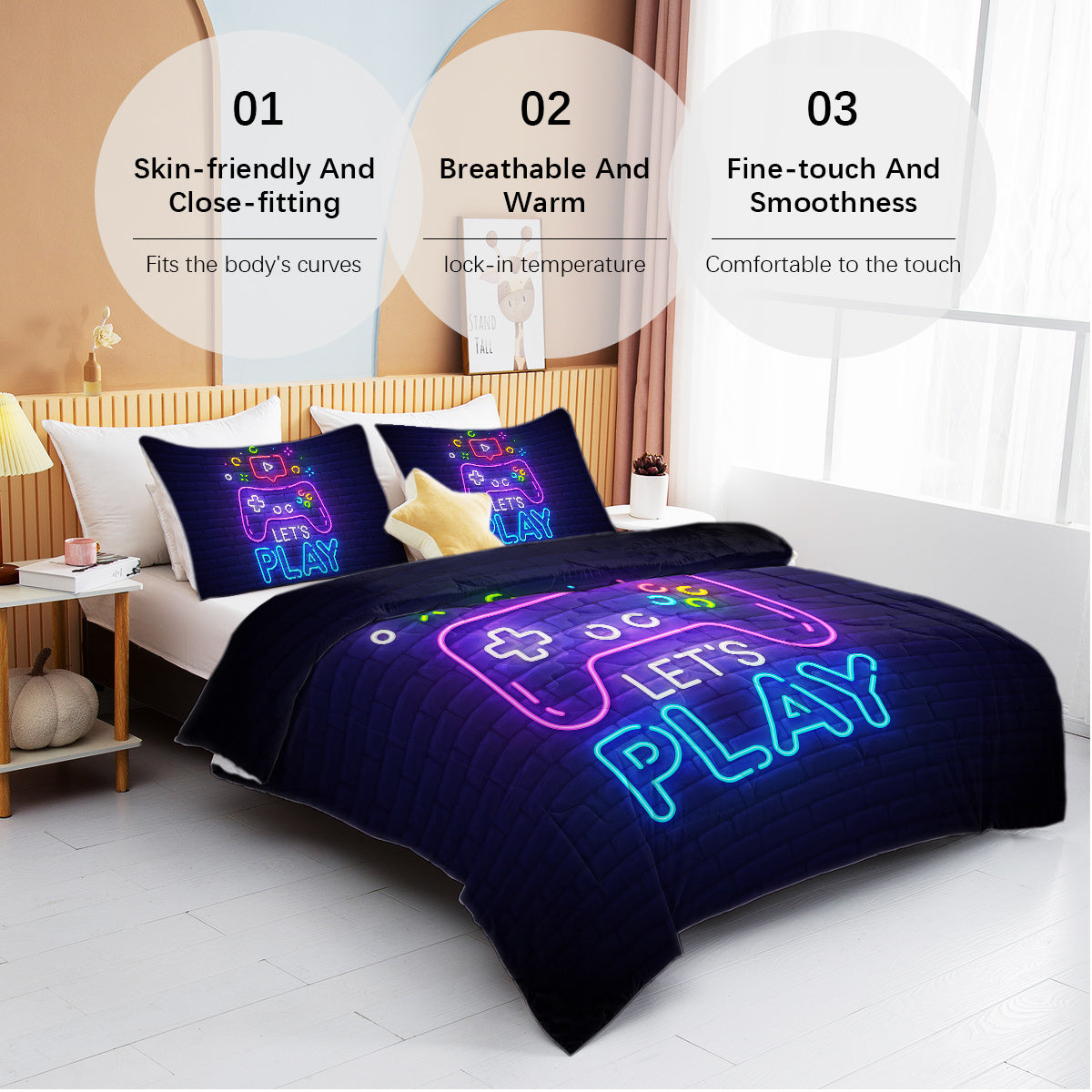 3 Pieces Neon Game Pattern Comforter Set Ultra Soft Bedding Set 3 Pieces Neon Game Pattern Comforter Set Ultra Soft Bedding Set