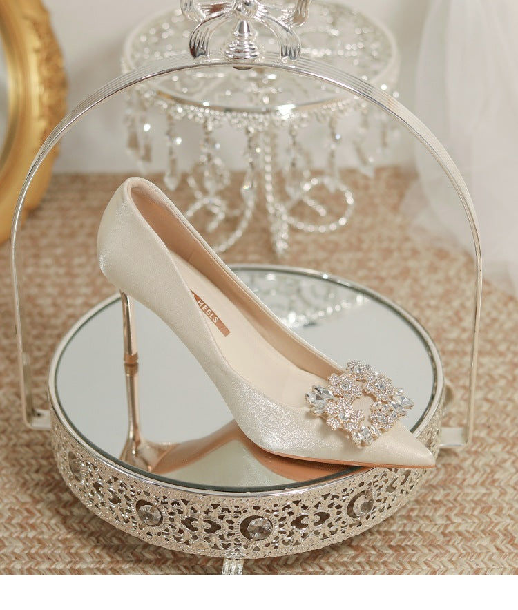 Wedding Dress Two-way Wear Pointed-toe Stiletto Bride Shallow Mouth Pumps Women High Heels Wedding Dress Two-way Wear Pointed-toe Stiletto Bride Shallow Mouth Pumps Women High Heels