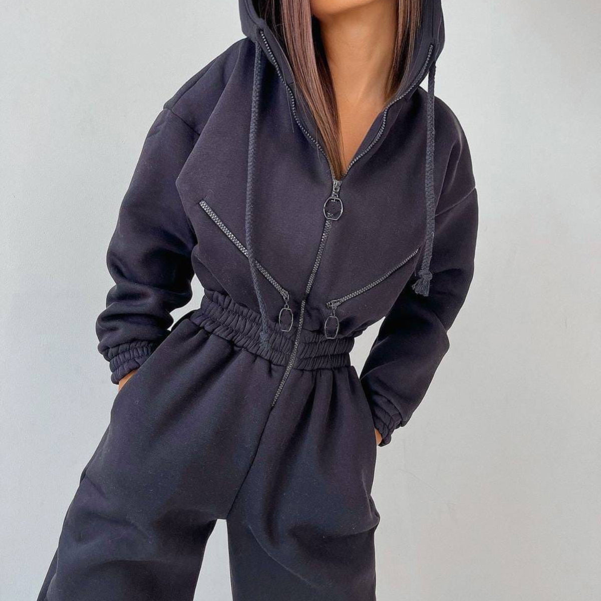 Casual Women Basic Hoodie Two Piece Sets Zipper Drawstring Casual Women Basic Hoodie Two Piece Sets Zipper Drawstring
