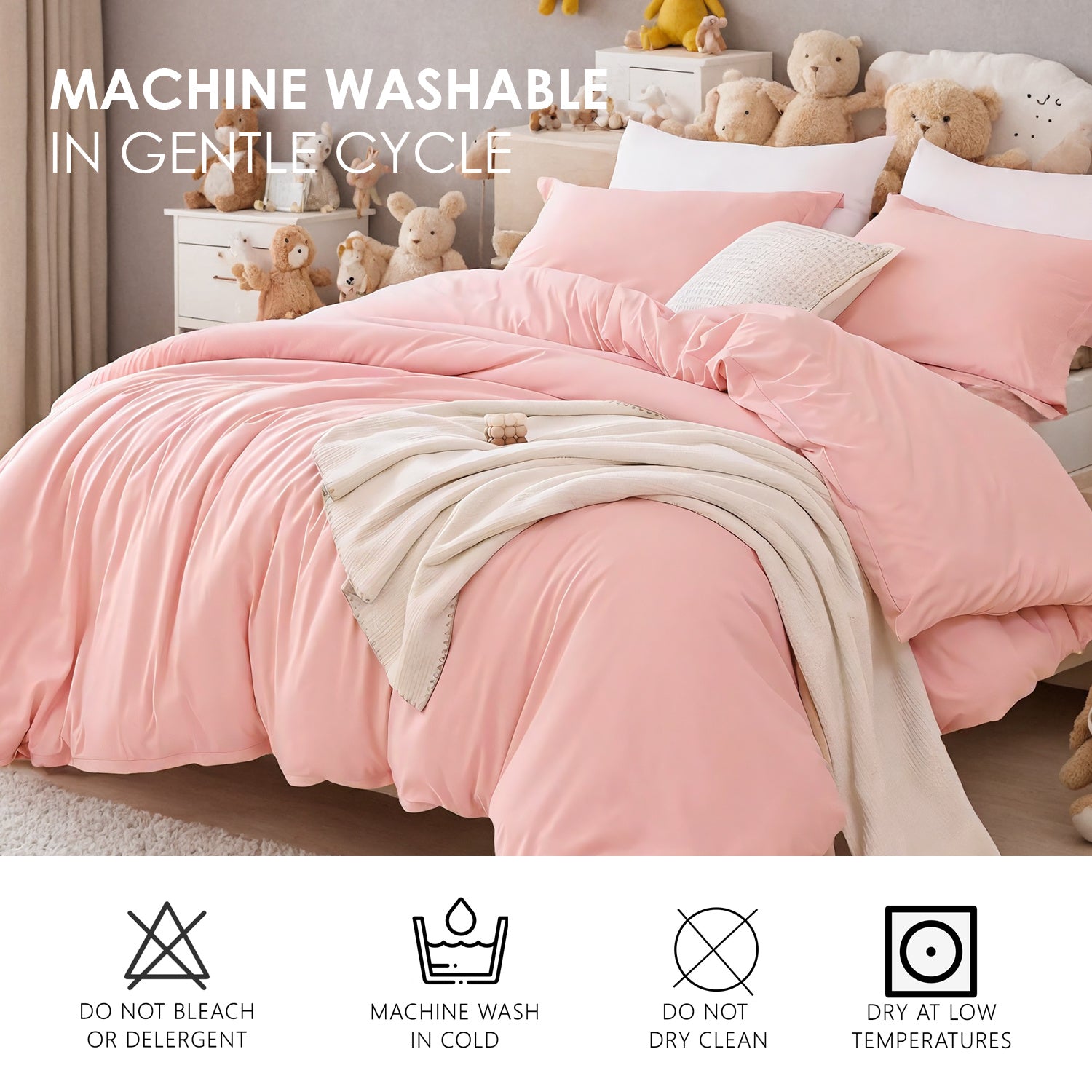 Three-piece Bedding Set With Solid Color Quilt Cover And Pillowcase, Three-piece Bedding Set - Super Soft Microfiber Hotel Series - Brushed Super Soft And Machine Washable, Cute Pink Three-piece Set W Three-piece Bedding Set With Solid Color Quilt Cover And Pillowcase, Three-piece Bedding Set - Super Soft Microfiber Hotel Series - Brushed Super Soft And Machine Washable, Cute Pink Three-piece Set W