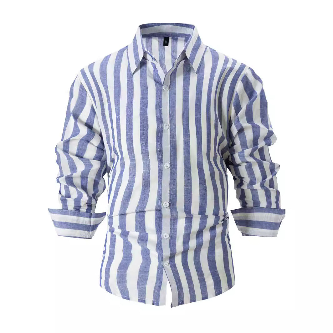Men's Yarn-dyed Striped Casual Loose Long-sleeved Shirt Men's Yarn-dyed Striped Casual Loose Long-sleeved Shirt