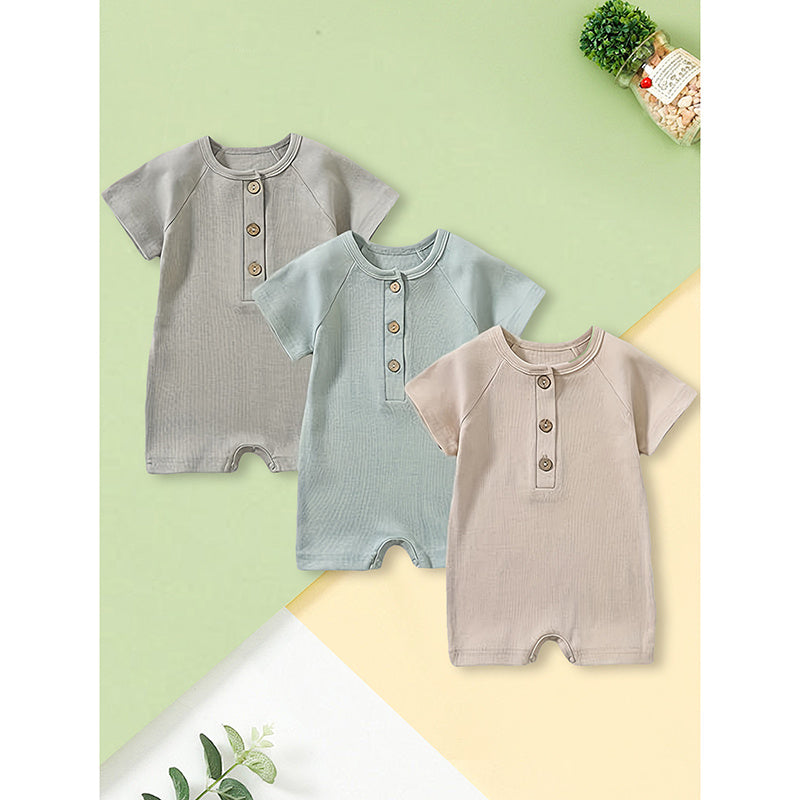 3-Pack Baby Boys One-Piece Romper Set, Long Sleeve Ribbed Button Jumpsuit 3-Pack Baby Boys One-Piece Romper Set, Long Sleeve Ribbed Button Jumpsuit