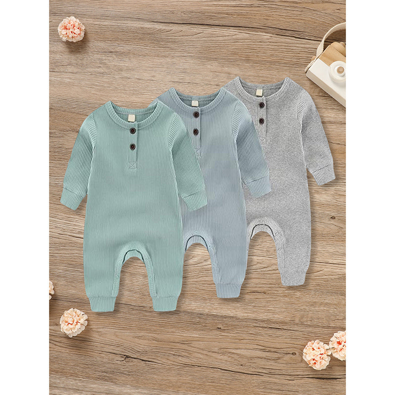 3-Pack Newborns Infants Baby Boys & Girls Long Sleeve Ribbed Romper Soft Button Front Jumpsuit 3-Pack Newborns Infants Baby Boys & Girls Long Sleeve Ribbed Romper Soft Button Front Jumpsuit