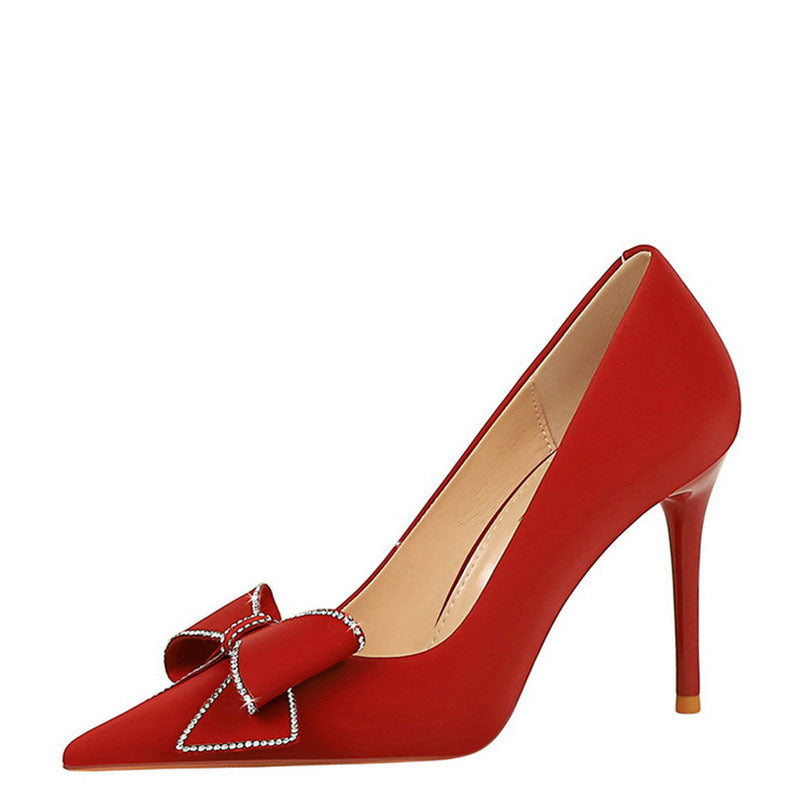 Rhinestone Bow Stiletto Heel Pumps Pointed High Heels Rhinestone Bow Stiletto Heel Pumps Pointed High Heels