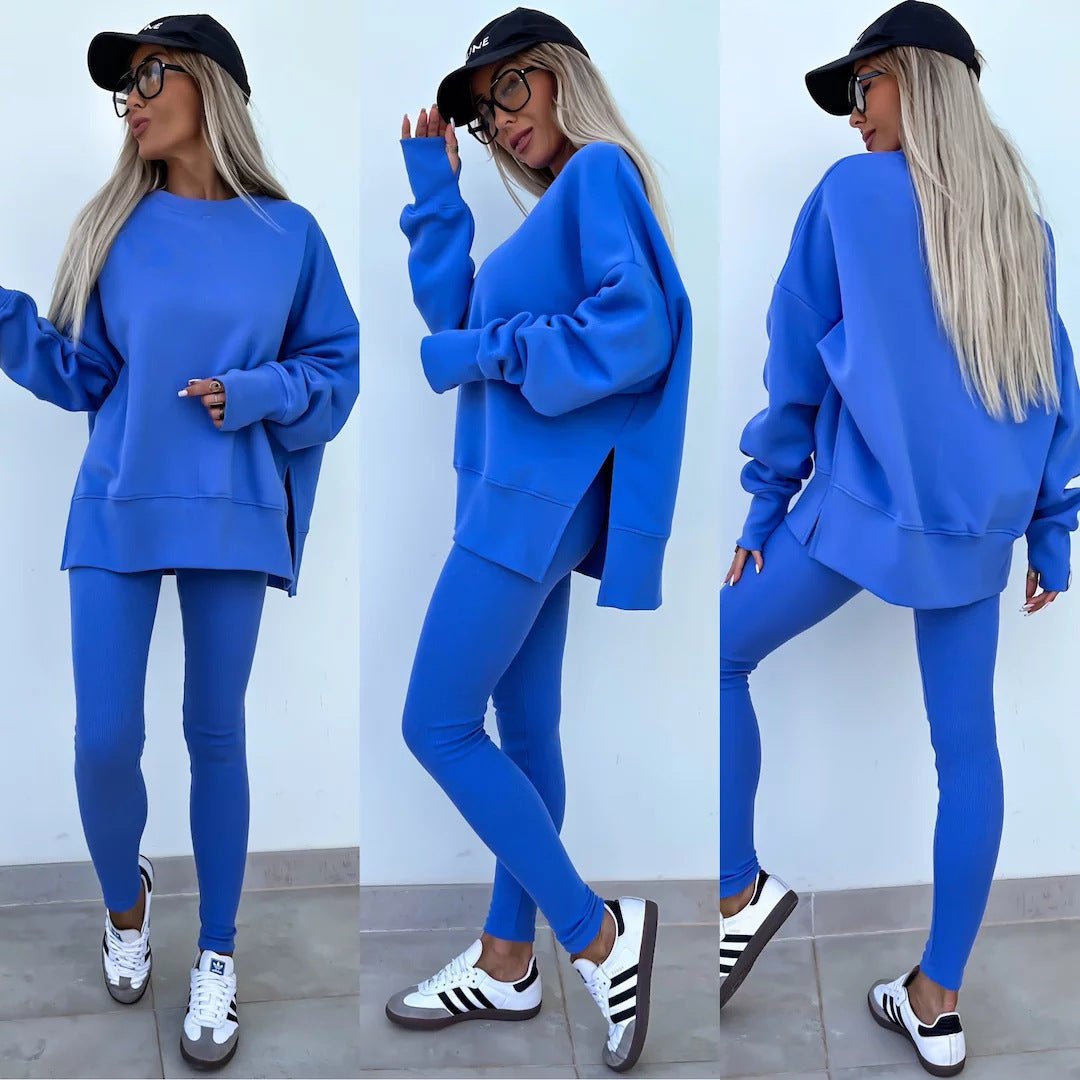 Sweater Suit Women's Casual Loose Long Sleeve Crew Neck Split Top Tight Trousers Sweater Suit Women's Casual Loose Long Sleeve Crew Neck Split Top Tight Trousers