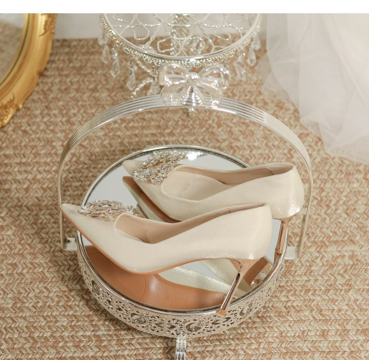 Wedding Dress Two-way Wear Pointed-toe Stiletto Bride Shallow Mouth Pumps Women High Heels Wedding Dress Two-way Wear Pointed-toe Stiletto Bride Shallow Mouth Pumps Women High Heels