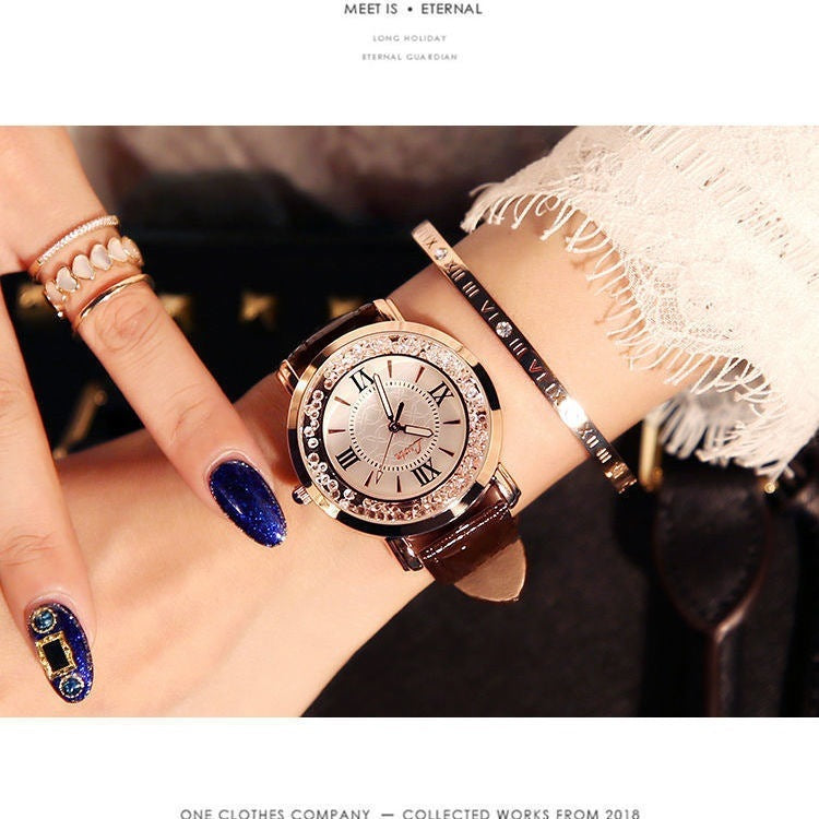 Mobile rhinestone women's watch Korean fashion trend student retro belt watch quartz watch Mobile rhinestone women's watch Korean fashion trend student retro belt watch quartz watch
