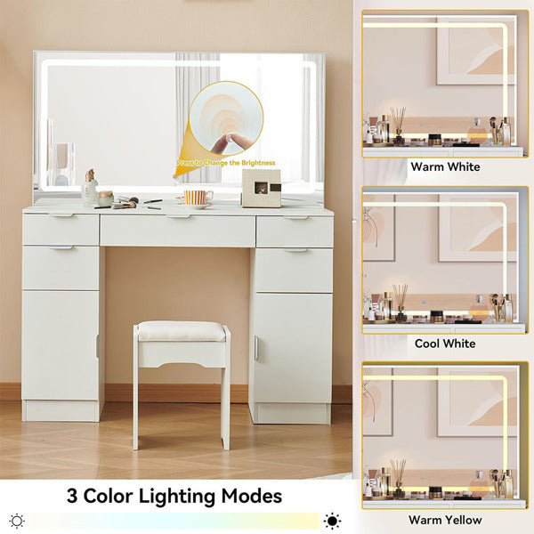 Dressing Table Set With LED Mirror And 3 Lighting Modes Dressing Table Set With LED Mirror And 3 Lighting Modes
