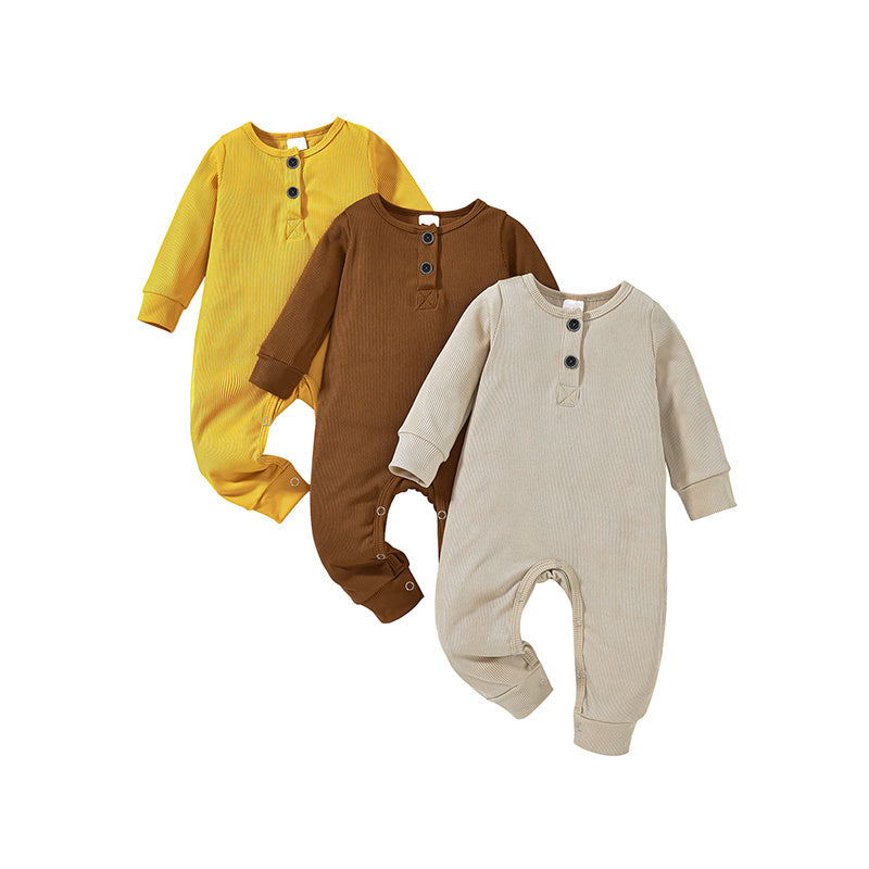 3-Pack Newborns Infants Baby Boys & Girls Long Sleeve Ribbed Romper Soft Button Front Jumpsuit 3-Pack Newborns Infants Baby Boys & Girls Long Sleeve Ribbed Romper Soft Button Front Jumpsuit