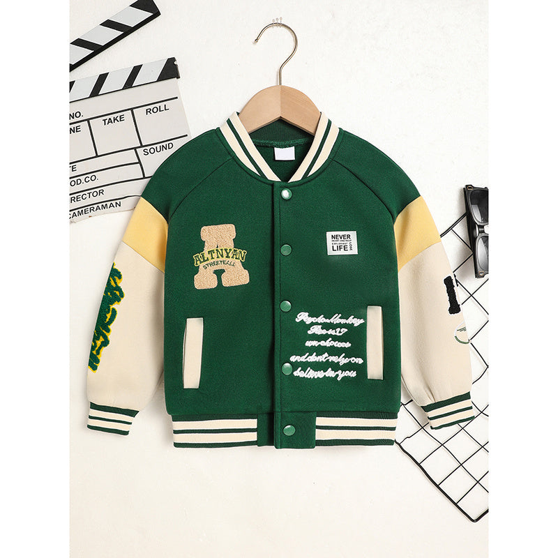 Toddler Kids Girls Boy's Trendy Embroidery Letters Print Jacket Baseball Collar Sports Casual Coat Children's Wear Toddler Kids Girls Boy's Trendy Embroidery Letters Print Jacket Baseball Collar Sports Casual Coat Children's Wear