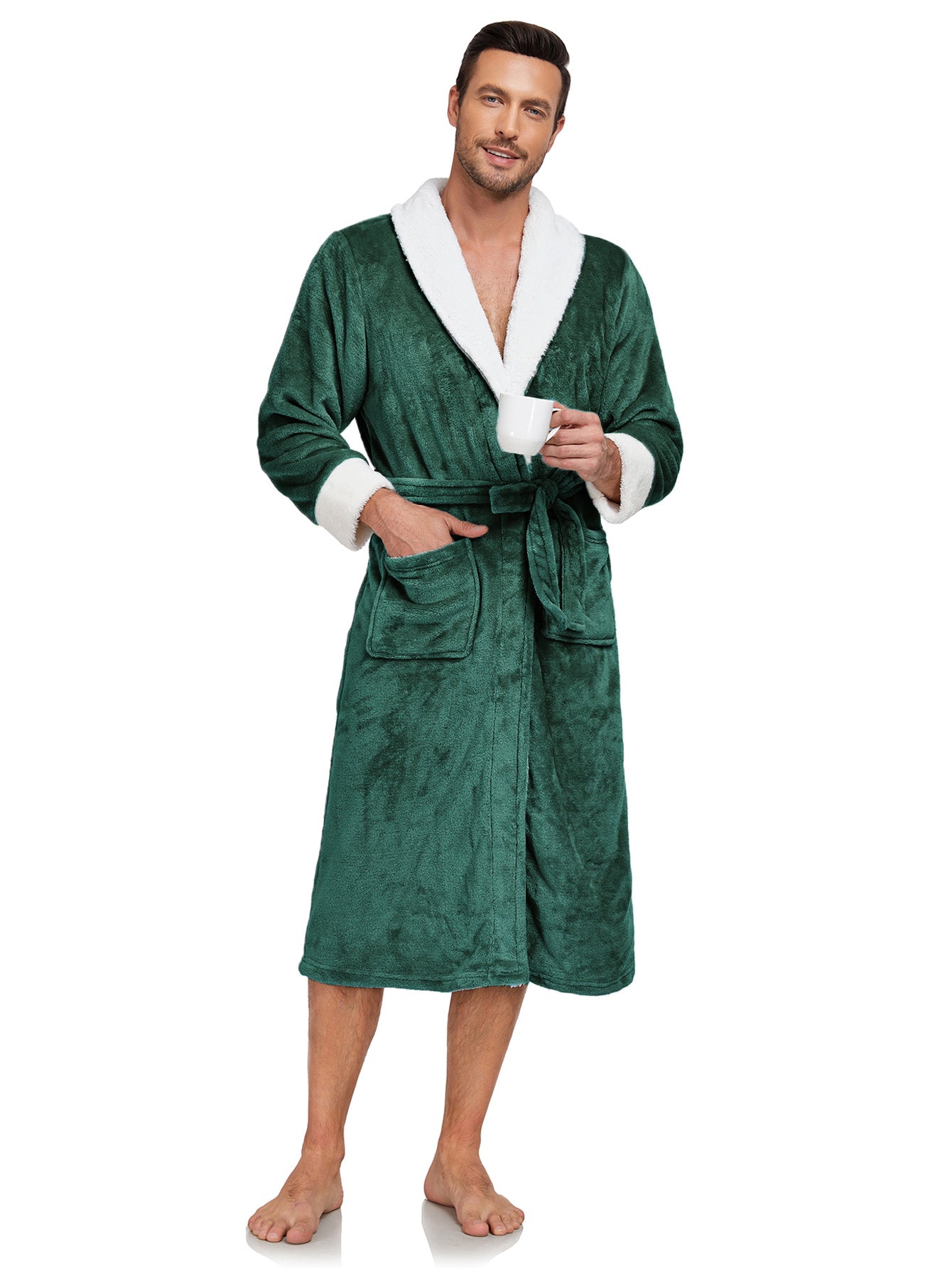 RONGTAI Men's Plush Long Bathrobe, Soft And Warm, Full Length, Shawl Collar, Fleece RONGTAI Men's Plush Long Bathrobe, Soft And Warm, Full Length, Shawl Collar, Fleece