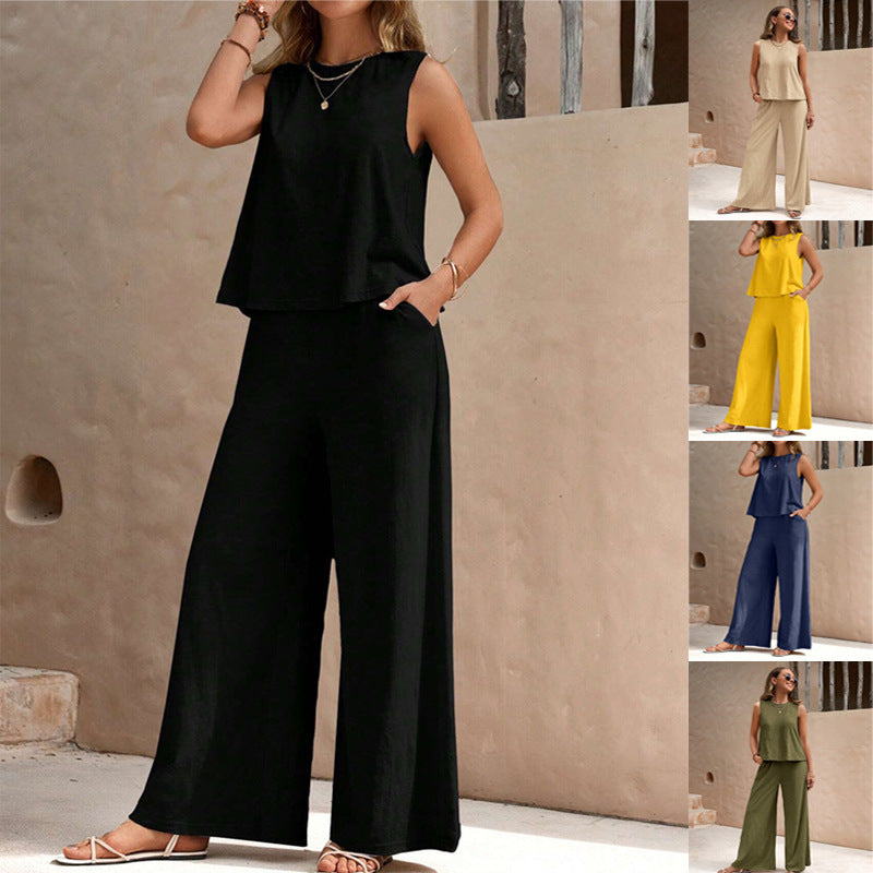 Solid Color Casual Loose Pants Sets For Women Elegant Spring Summer Women's Two Pieces Suit Full Trouser Set Female Outfit Clothes Solid Color Casual Loose Pants Sets For Women Elegant Spring Summer Women's Two Pieces Suit Full Trouser Set Female Outfit Clothes
