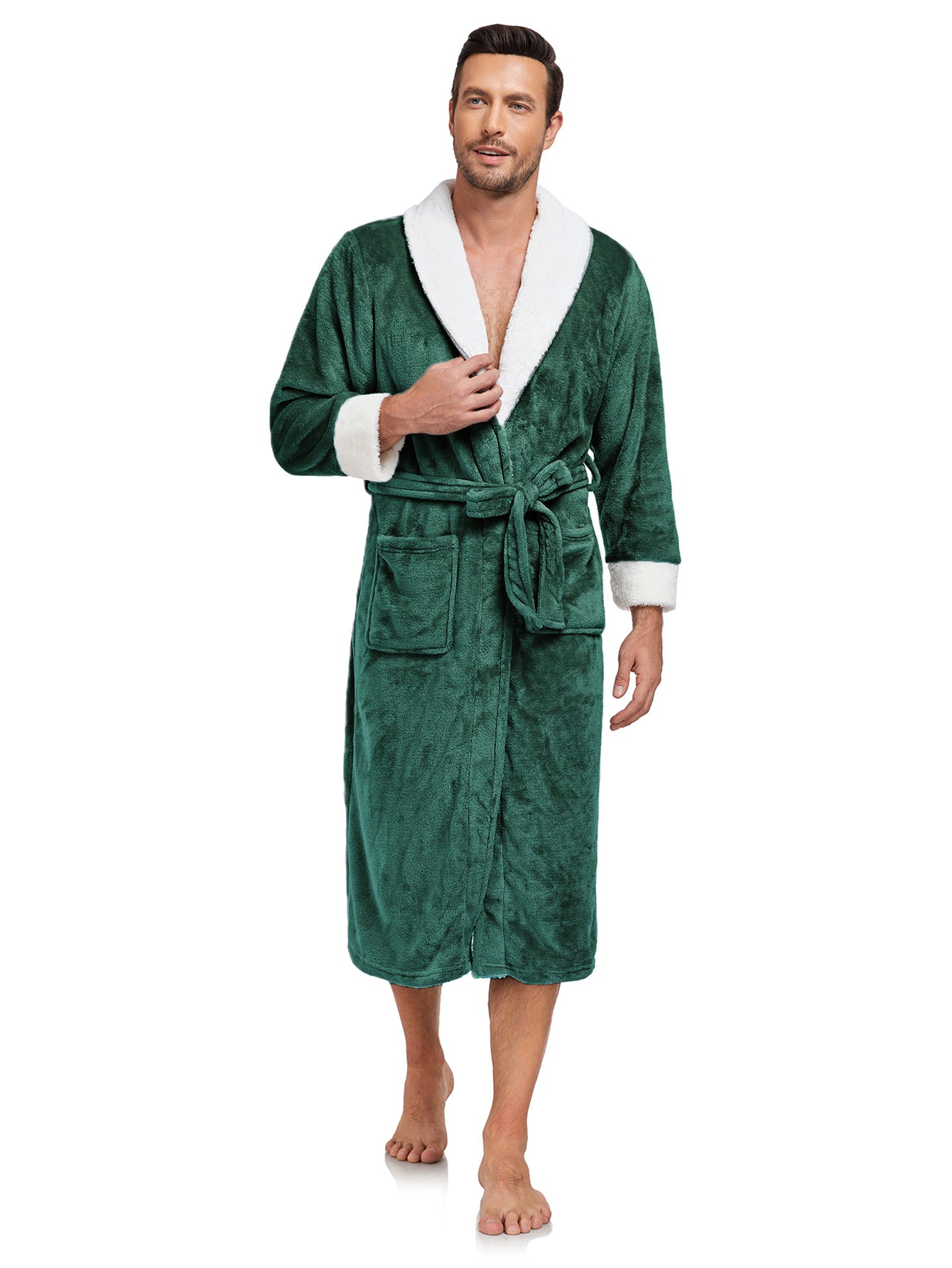 RONGTAI Men's Plush Long Bathrobe, Soft And Warm, Full Length, Shawl Collar, Fleece RONGTAI Men's Plush Long Bathrobe, Soft And Warm, Full Length, Shawl Collar, Fleece