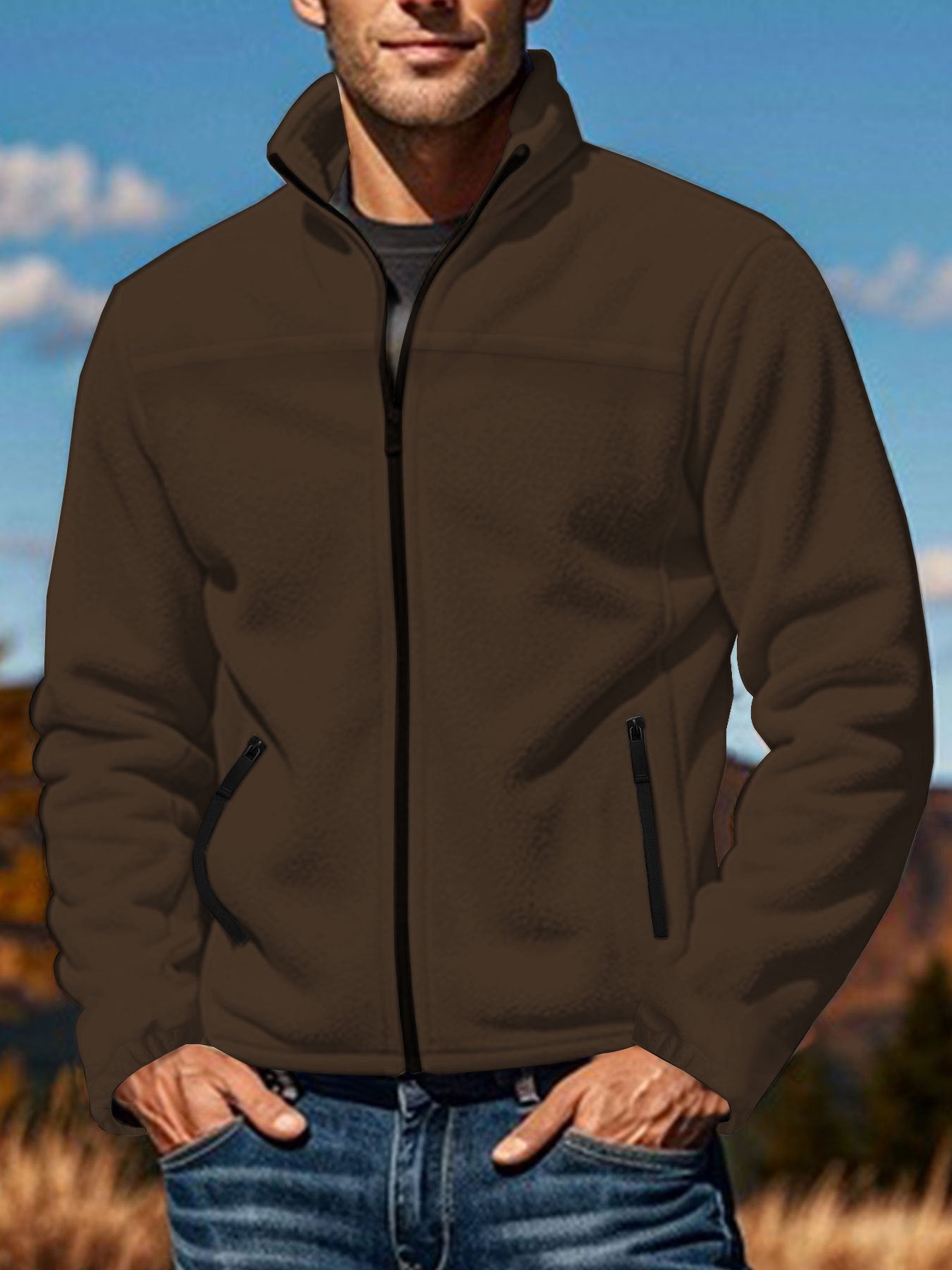 Men's Polar Fleece Jacket Outdoor Zipped Stand Collar Coat Men's Polar Fleece Jacket Outdoor Zipped Stand Collar Coat