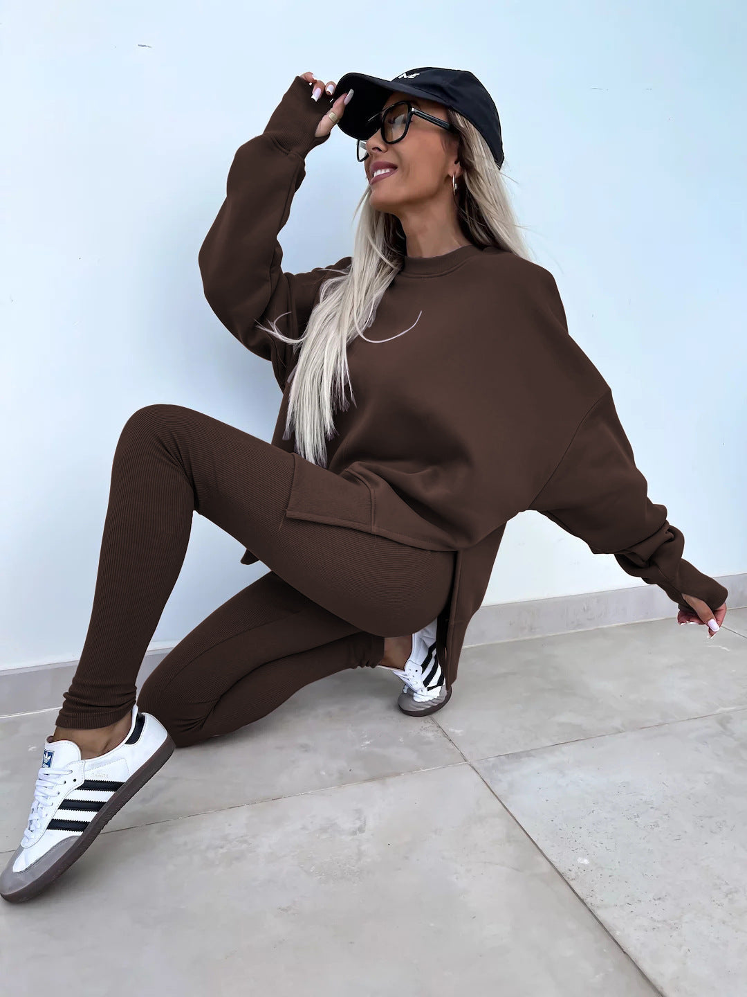 Sweater Suit Women's Casual Loose Long Sleeve Crew Neck Split Top Tight Trousers Sweater Suit Women's Casual Loose Long Sleeve Crew Neck Split Top Tight Trousers