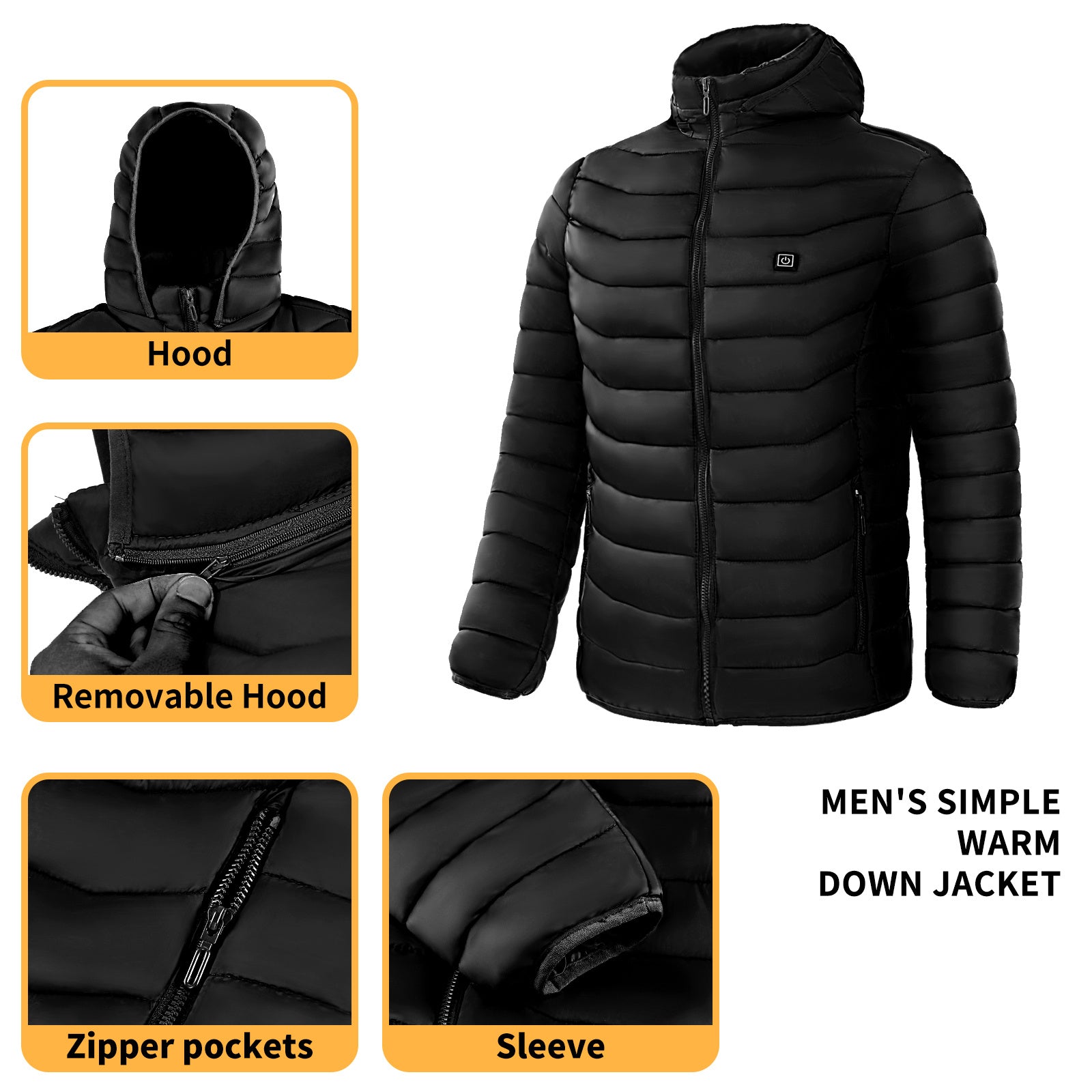 Men Heated Puffer Jacket Electric Heating Coat Insulated Hood Windbreaker 9Heat Zones Men Heated Puffer Jacket Electric Heating Coat Insulated Hood Windbreaker 9Heat Zones
