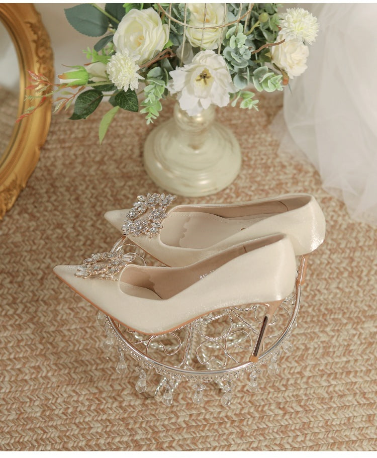 Wedding Dress Two-way Wear Pointed-toe Stiletto Bride Shallow Mouth Pumps Women High Heels Wedding Dress Two-way Wear Pointed-toe Stiletto Bride Shallow Mouth Pumps Women High Heels