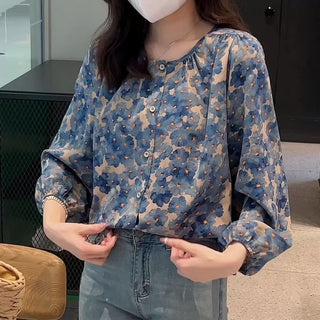 Floral Shirt Chiffon Blouses For Women