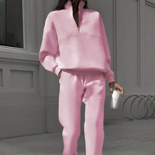 Long-sleeved Sports Sweatshirt Suit Fashion Stand-up Collar Zip-up Top And Elastic Band Trousers With Pocket Srping Fall Clothing For Women