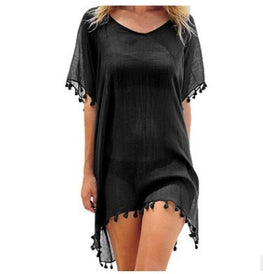 Women Blouses Loose Chiffon Dress Summer Beach Tunic Cover-Up Shirt