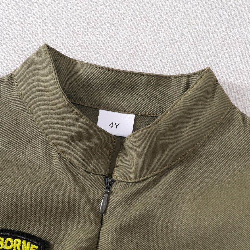 Toddler Boys Pilot Jumpsuit Army Green Long Sleeve Romper, Perfect For Birthday Party Outfits