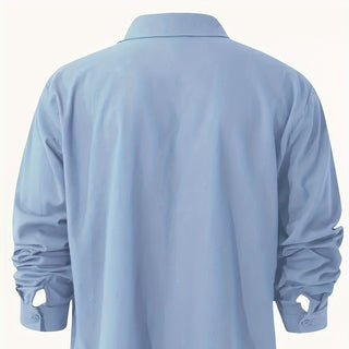 New Solid Color Long Sleeve Shirt Casual Stand Collar Shirt For Men