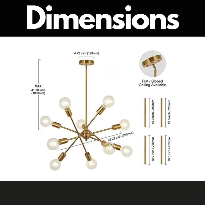 Modern Sputnik Chandelier Lighting 10 Lights With Adjustable Arms Chrome Pendant Lighting