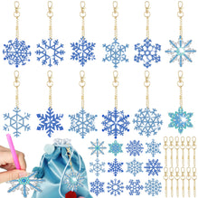 12 Packs Snowflake Rhinestones Painting Keychain Kits