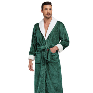 RONGTAI Men's Plush Long Bathrobe, Soft And Warm, Full Length, Shawl Collar, Fleece