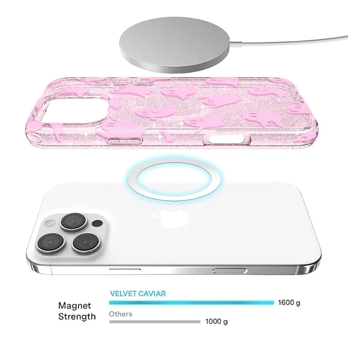 VELVET CAVIAR for iPhone 16 Pro Max Case Halloween Ghost - Compatible with MagSafe [10ft Drop Tested] - Ghosted Pink Glitter
