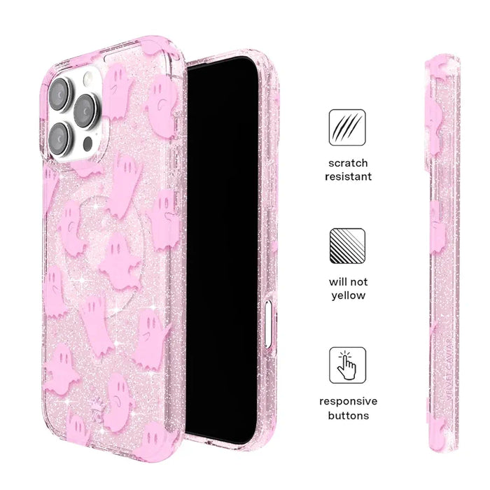 VELVET CAVIAR for iPhone 16 Pro Max Case Halloween Ghost - Compatible with MagSafe [10ft Drop Tested] - Ghosted Pink Glitter