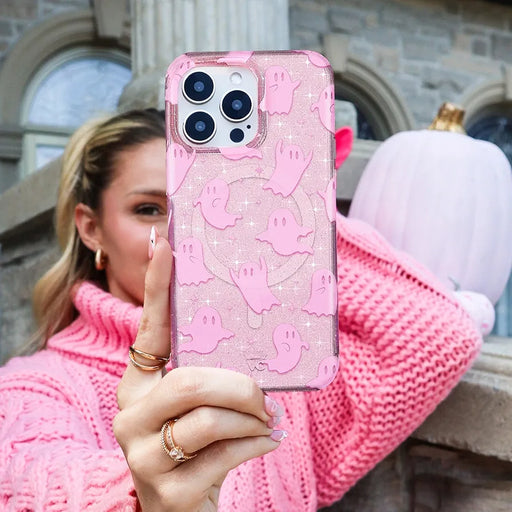 VELVET CAVIAR for iPhone 16 Pro Max Case Halloween Ghost - Compatible with MagSafe [10ft Drop Tested] - Ghosted Pink Glitter