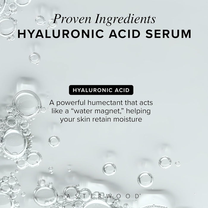 Suero de ácido hialurónico de 8 onzas, 100% puro HA orgánico, antienvejecimiento, antiarrugas, hidratante facial original para piel seca y líneas finas, deja la piel completa, ASTERWOOD NATURALS, botella con bomba