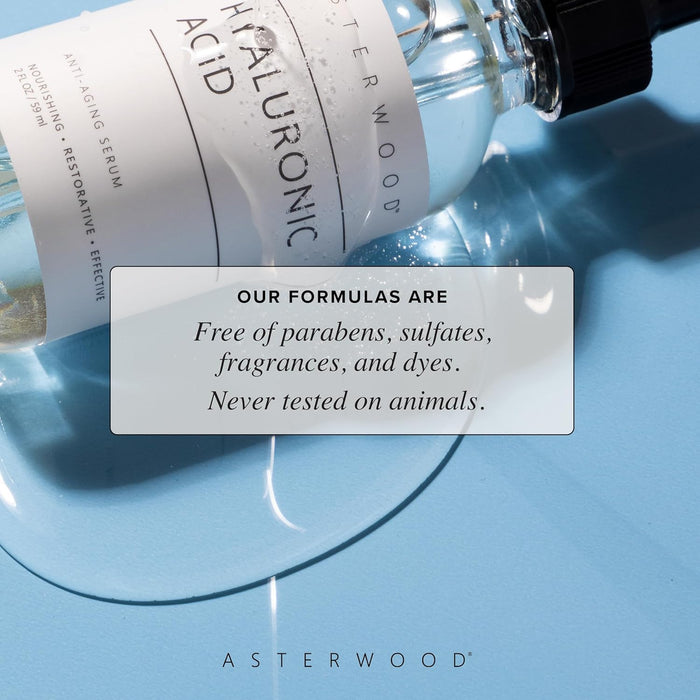 Suero de ácido hialurónico de 8 onzas, 100% puro HA orgánico, antienvejecimiento, antiarrugas, hidratante facial original para piel seca y líneas finas, deja la piel completa, ASTERWOOD NATURALS, botella con bomba