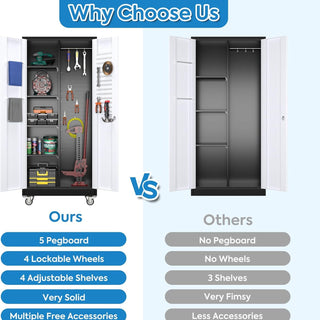 Broom Closet Storage Cabinet, Metal Cabinets With 13 Hooks And Hanging Rods, Metal Storage Cabinet, Heavy Duty Cleaning Cabinet For Garage, Laundry Room