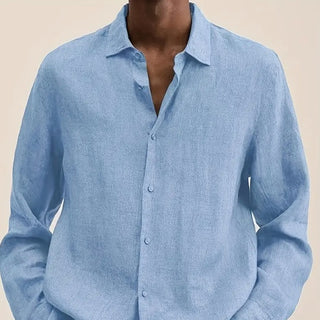 New Solid Color Long Sleeve Shirt Casual Stand Collar Shirt For Men