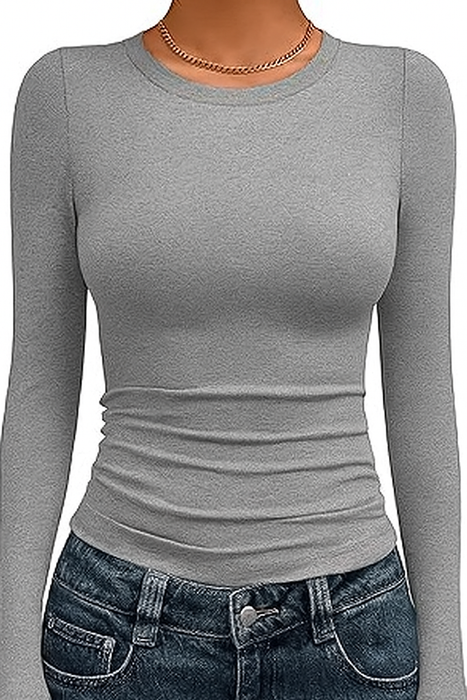 Trendy Queen Womens Long Sleeve Shirts Fall Fashion 2025 Basic Crop Tops Going Out Workout Outfits Y2k Clothes
