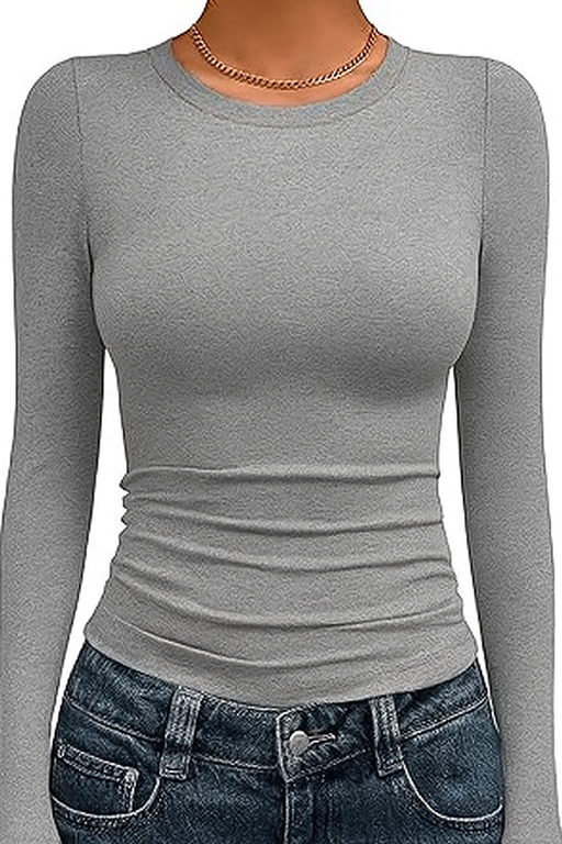Trendy Queen Womens Long Sleeve Shirts Fall Fashion 2025 Basic Crop Tops Going Out Workout Outfits Y2k Clothes