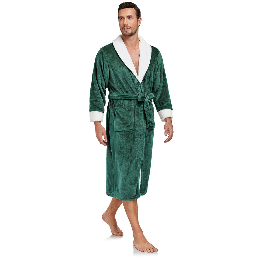 RONGTAI Men's Plush Long Bathrobe, Soft And Warm, Full Length, Shawl Collar, Fleece
