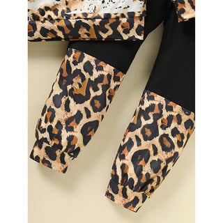 Toddler Girls Fall Winter Outfits Leopard Letter Print Crewneck Long Sleeve Sweatshirt Top & Sweatpant 2 Piece Clothing Set