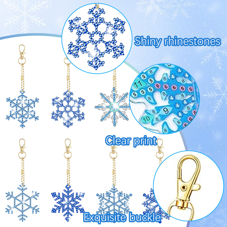12 Packs Snowflake Rhinestones Painting Keychain Kits