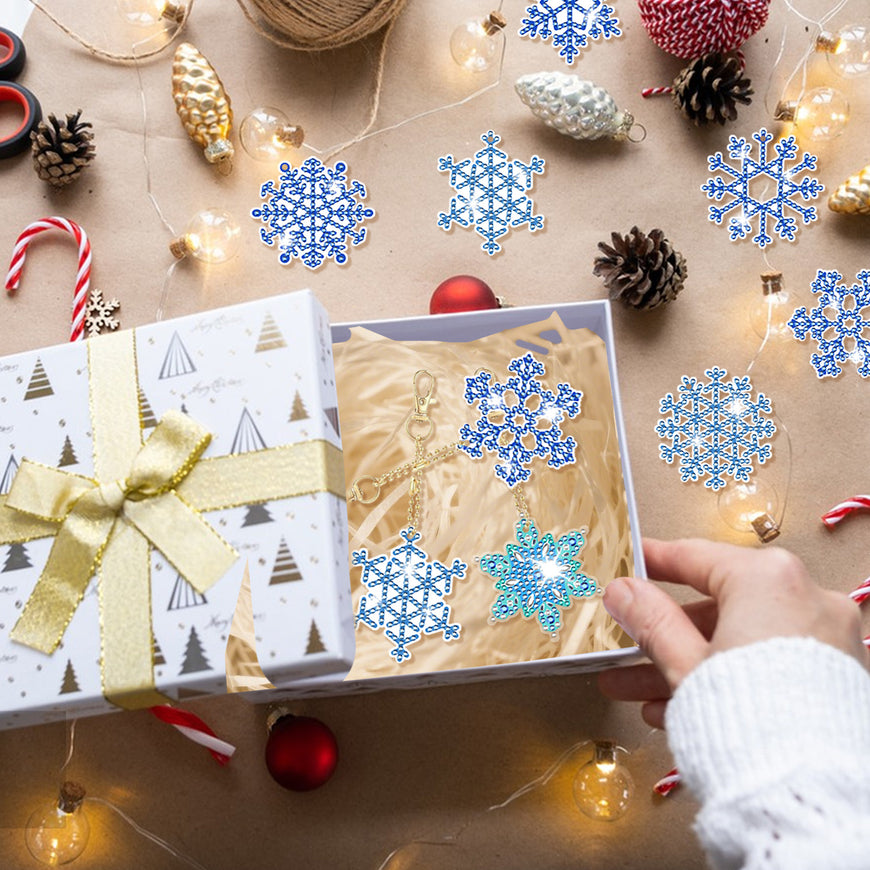 12 Packs Snowflake Rhinestones Painting Keychain Kits