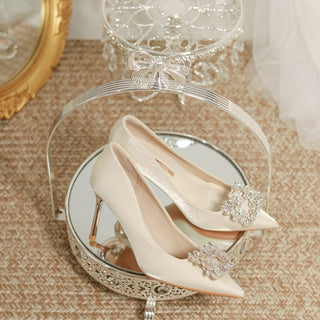 Wedding Dress Two-way Wear Pointed-toe Stiletto Bride Shallow Mouth Pumps Women High Heels