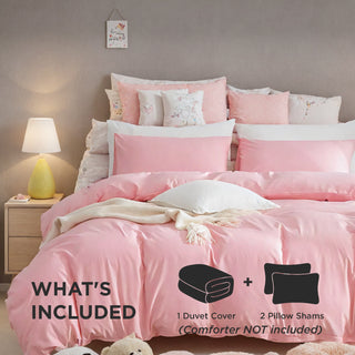 Three-piece Bedding Set With Solid Color Quilt Cover And Pillowcase, Three-piece Bedding Set - Super Soft Microfiber Hotel Series - Brushed Super Soft And Machine Washable, Cute Pink Three-piece Set W