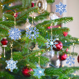 12 Packs Snowflake Rhinestones Painting Keychain Kits