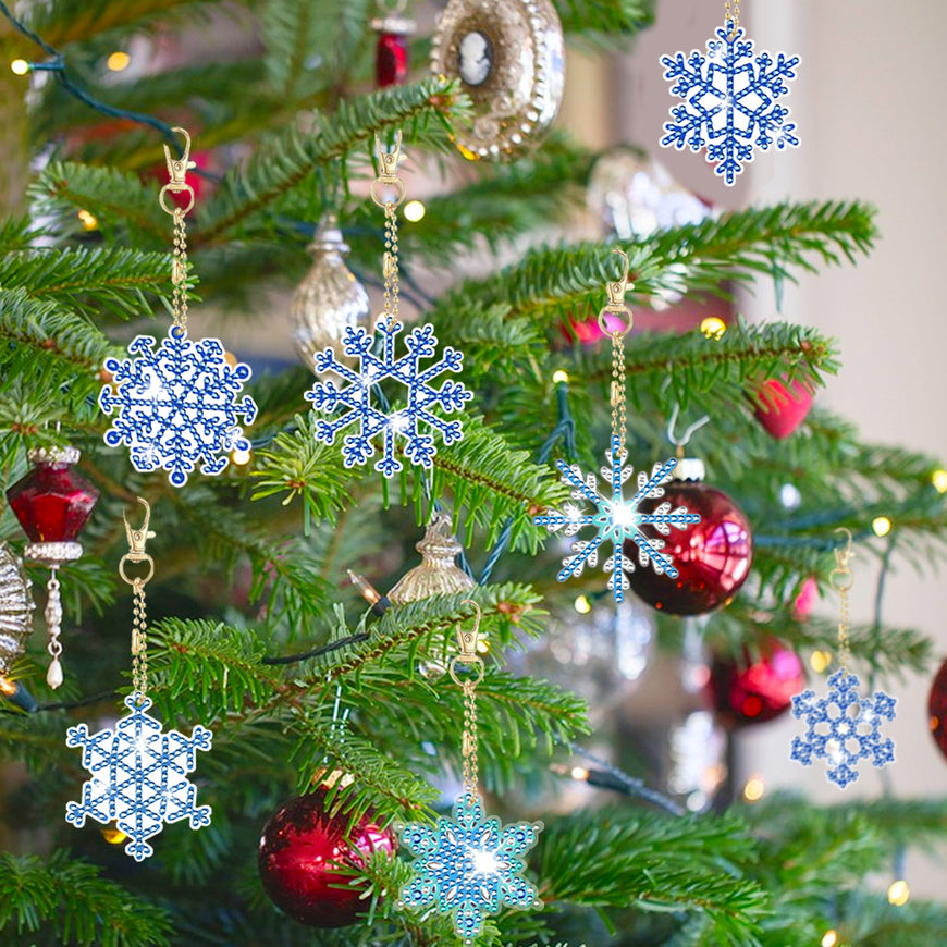 12 Packs Snowflake Rhinestones Painting Keychain Kits