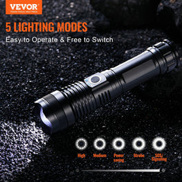 VEVOR10000Lumen High Lumens Flashlight, 5 Lighting Modes Rechargeable