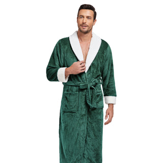 RONGTAI Men's Plush Long Bathrobe, Soft And Warm, Full Length, Shawl Collar, Fleece