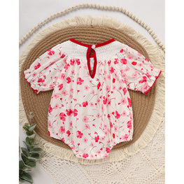 Infant Girls' Floral Smocked Romper 'DADDY'S Girl' Embroidery Short Sleeve Crew Neck Adorable Princess Party Bodysuit