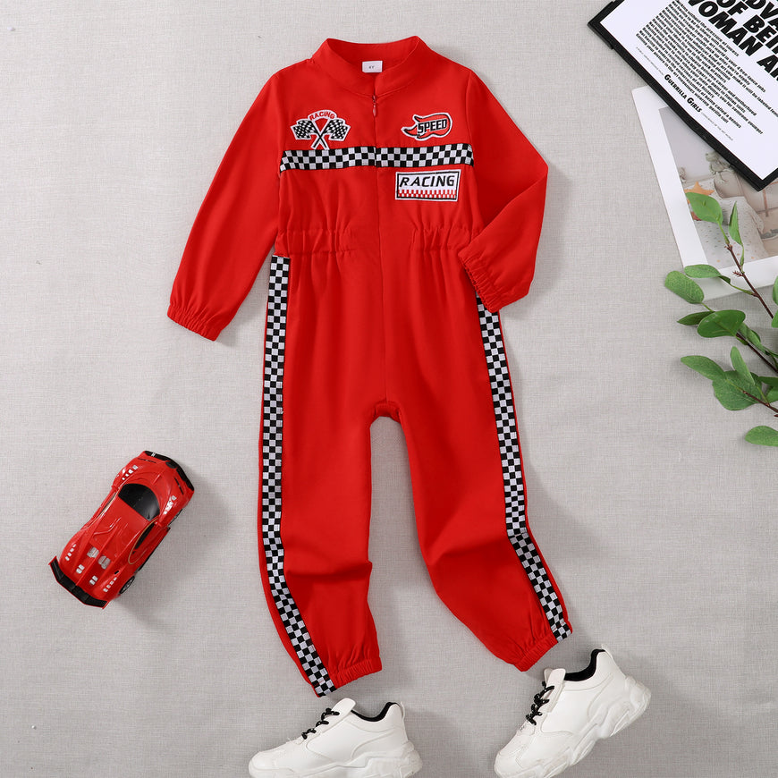 Toddler Girls Boys Racing Driver Jumpsuit, Racer Outfit, Halloween Christmas Carnival Party Race Car Driver Clothing Set